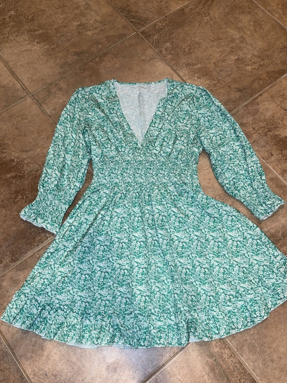 Amazon Green Floral V-Neck Smocked Maxi Dress